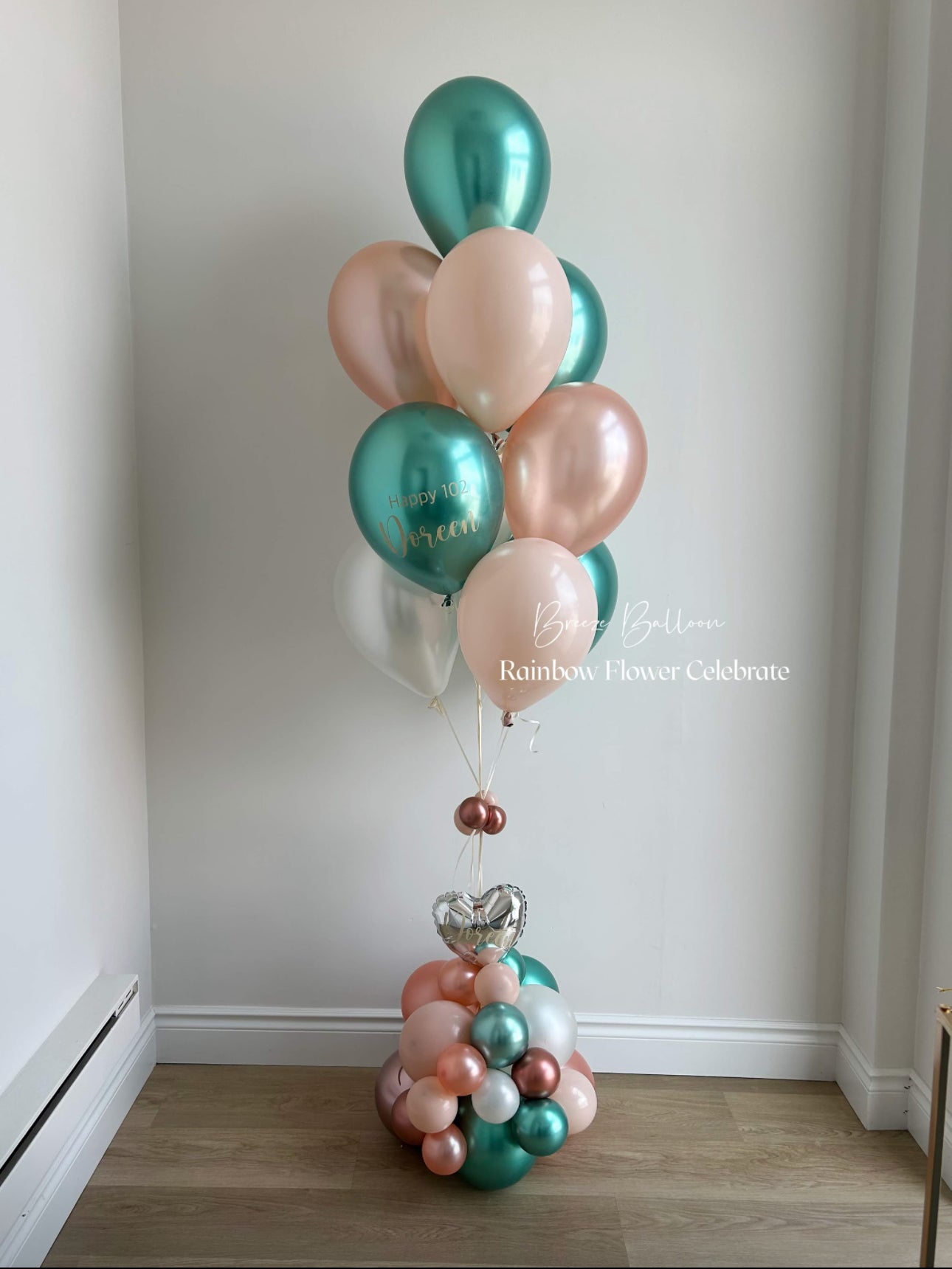 10 Helium Birthday Balloon Bouquet with Balloon Base - Rainbow Flower Celebrate