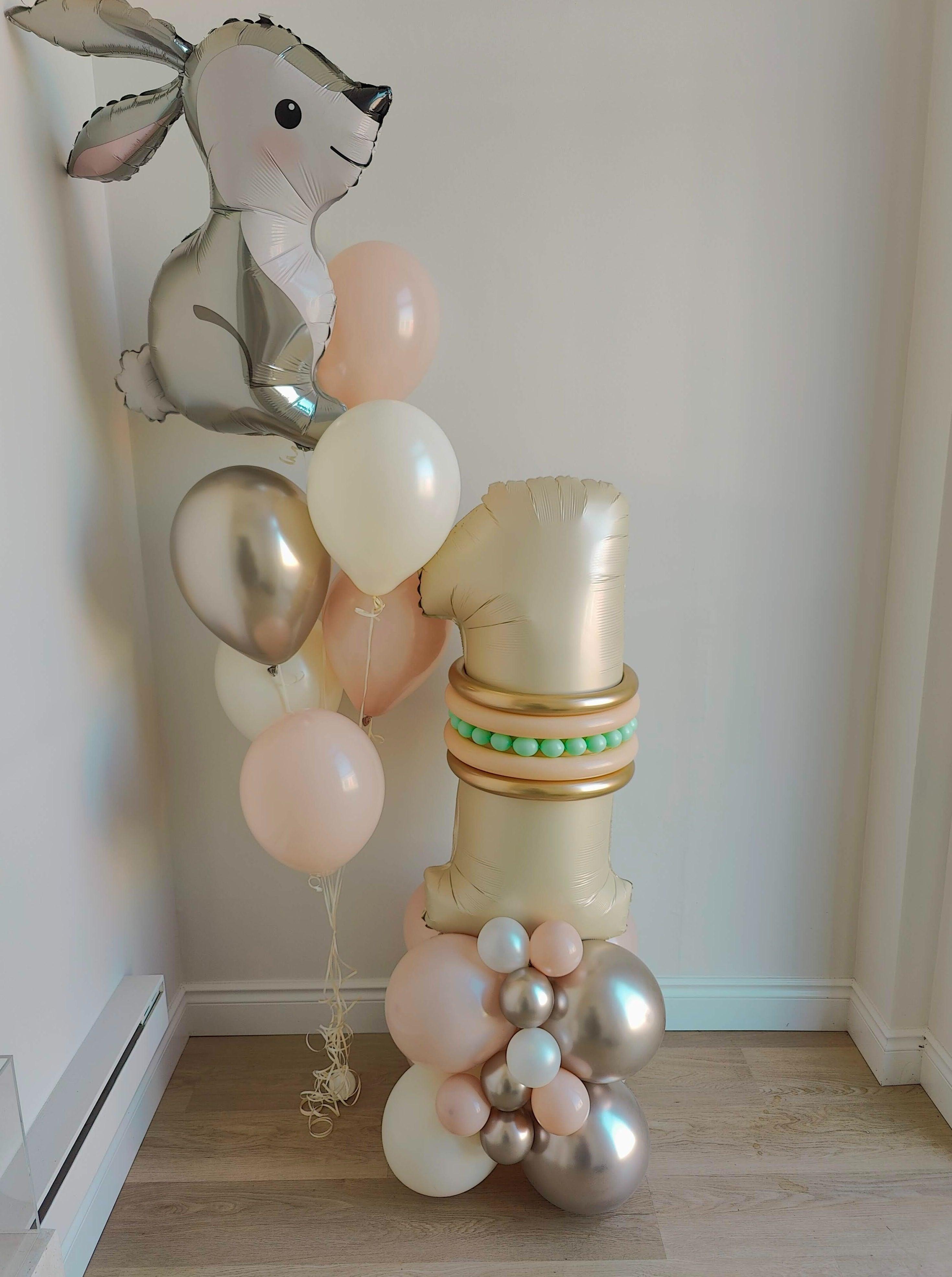 Single Number Balloon Arrangement with a Themed Helium Bundle - Rainbow Flower Celebrate