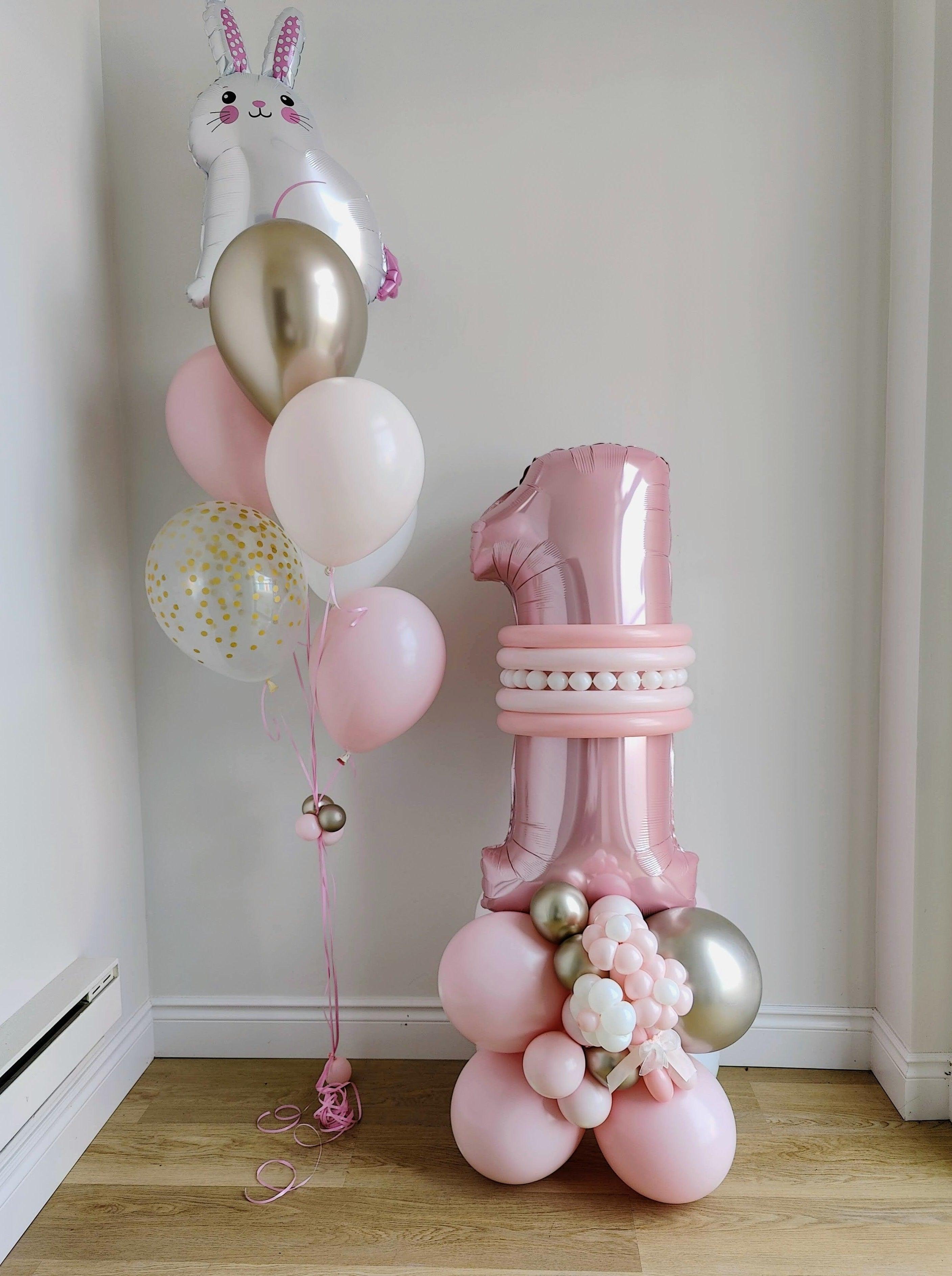 Single Number Balloon Arrangement with a Themed Helium Bundle - Rainbow Flower Celebrate