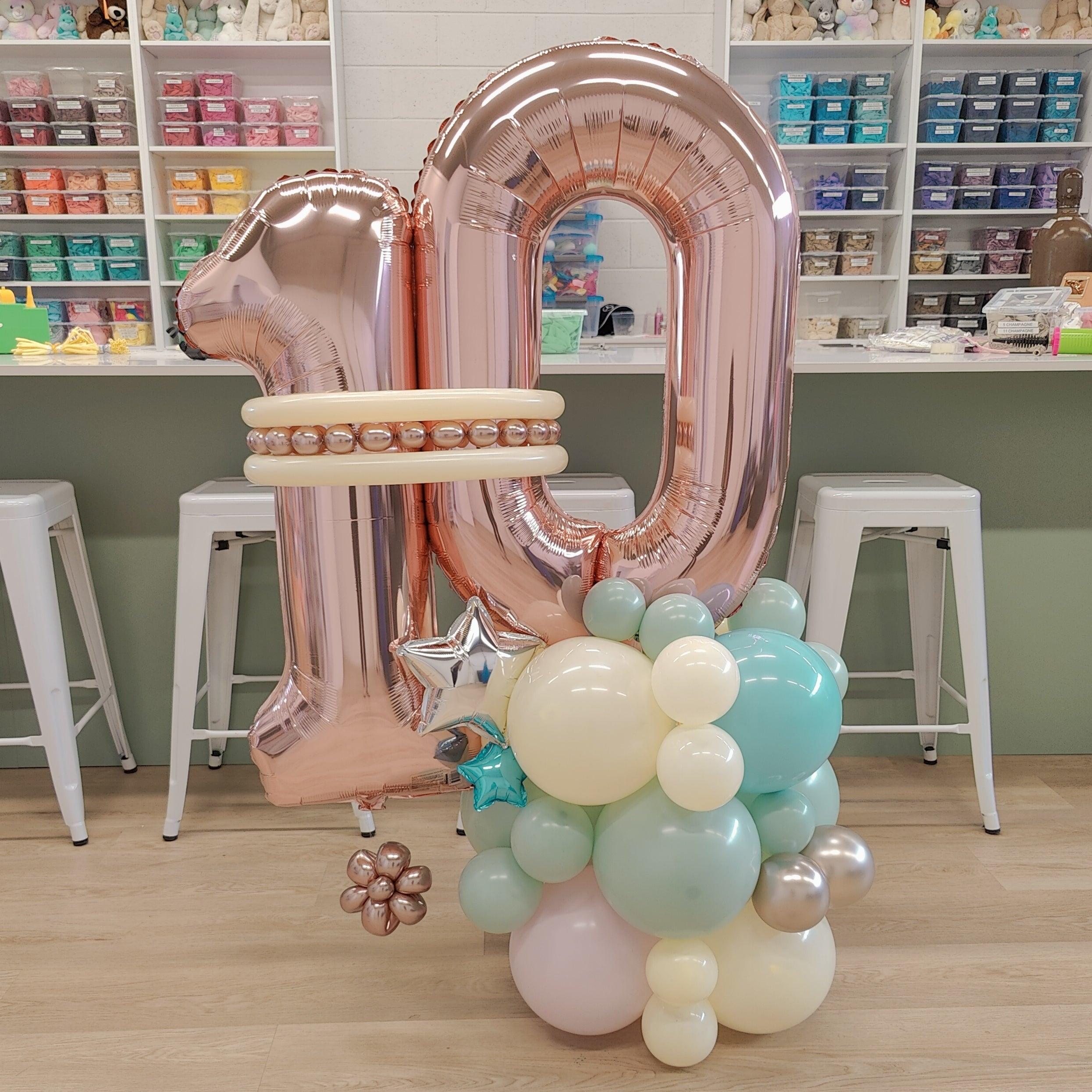 Two Number Arrangement with 2 Balloon Cluster Base - Rainbow Flower Celebrate