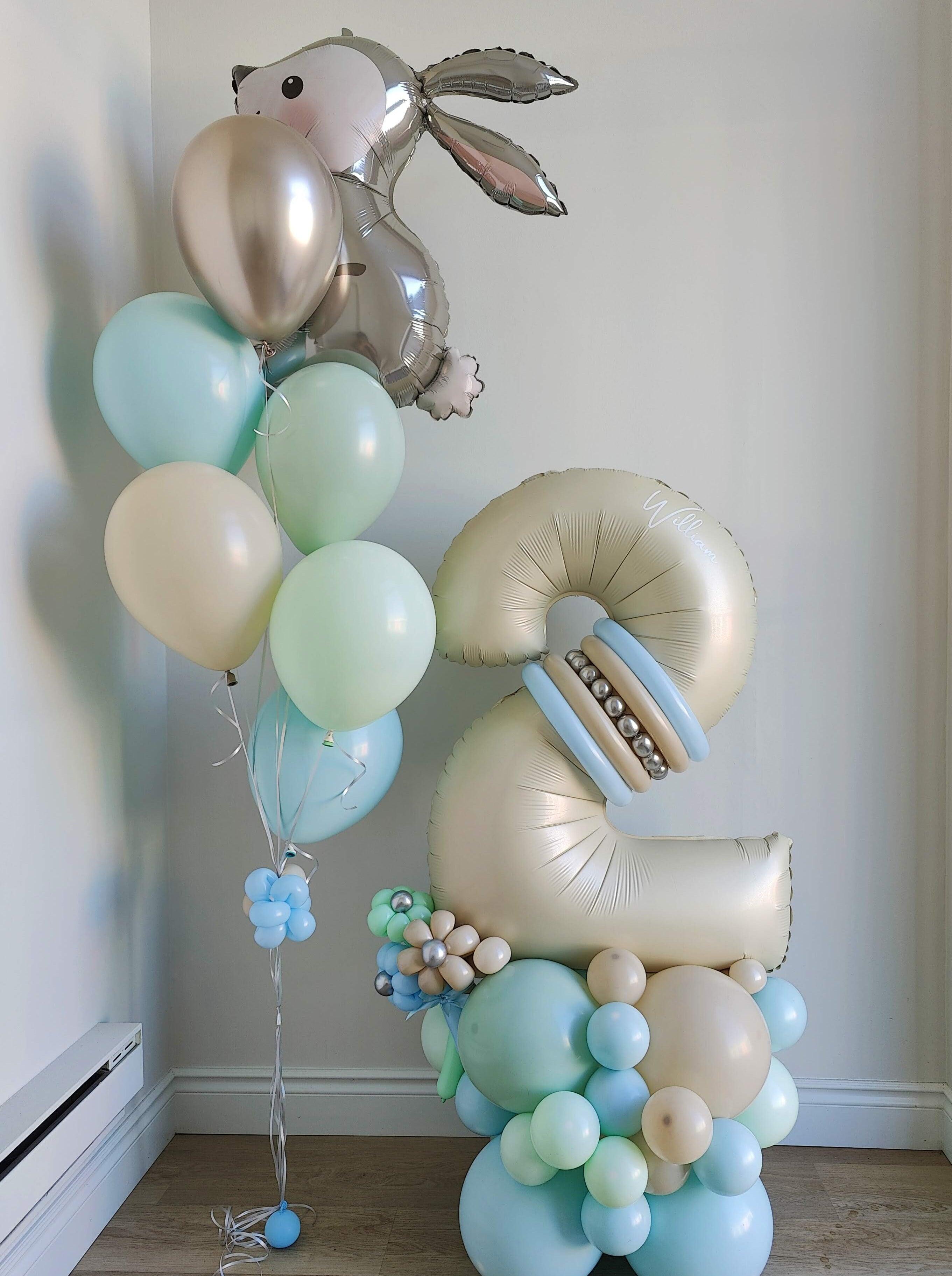 Single Number Balloon Arrangement with a Themed Helium Bundle - Rainbow Flower Celebrate