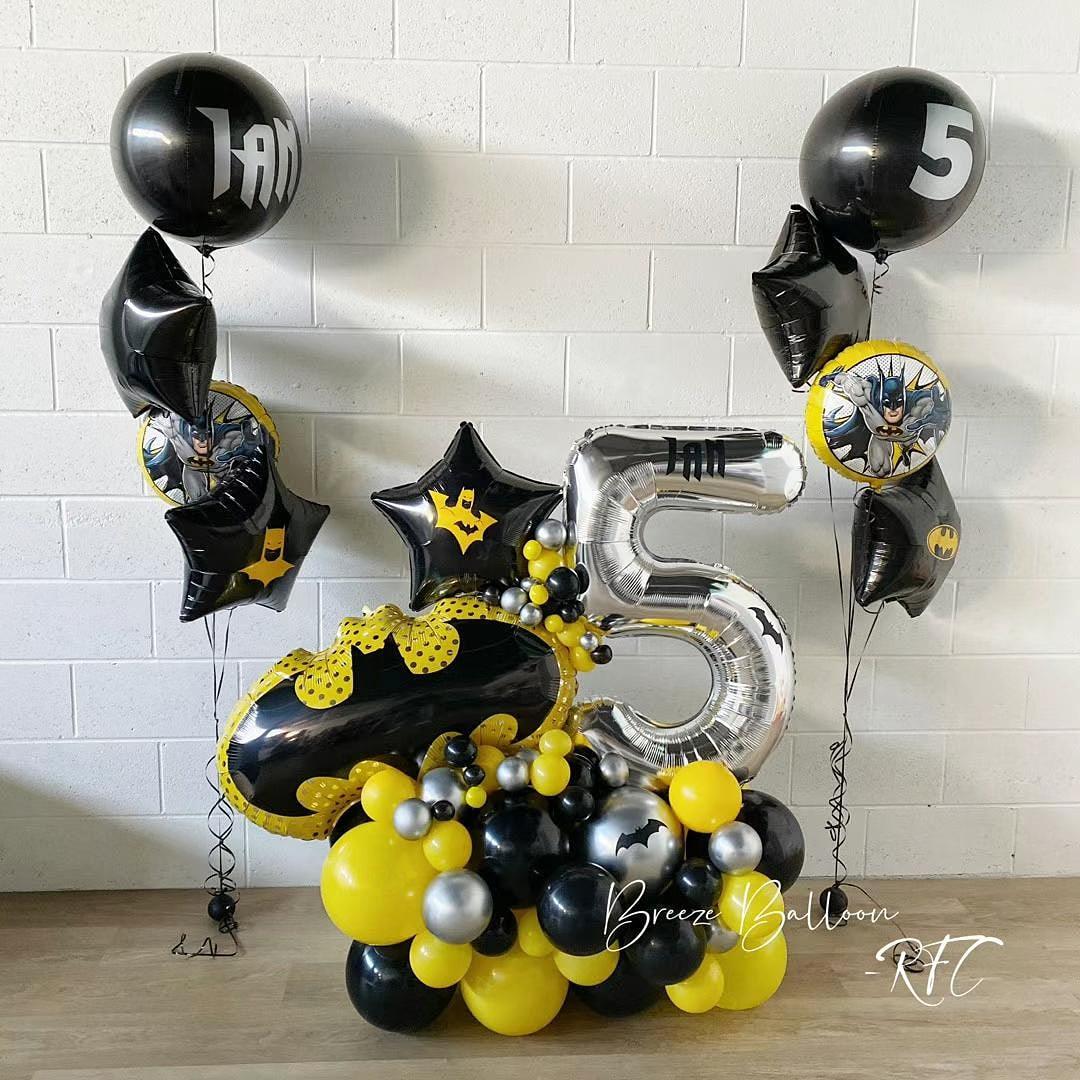 Batman Themed Arrangement With Number and Helium Bundles - Rainbow Flower Celebrate