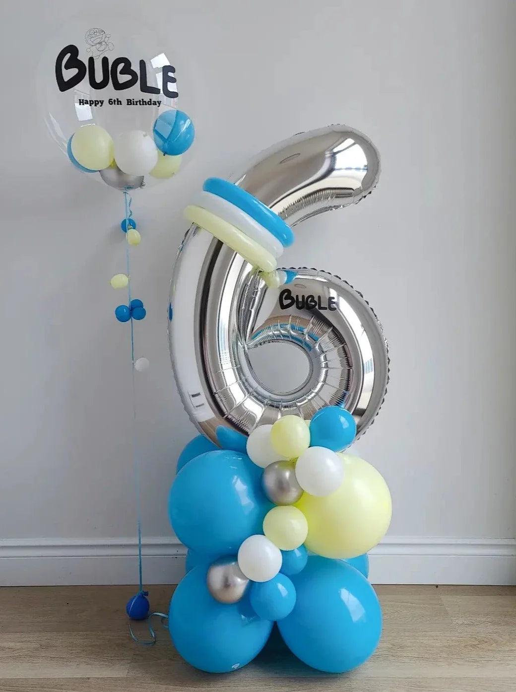 Single Number Balloon Arrangement with 1 Personlized Bobo Balloon - Rainbow Flower Celebrate