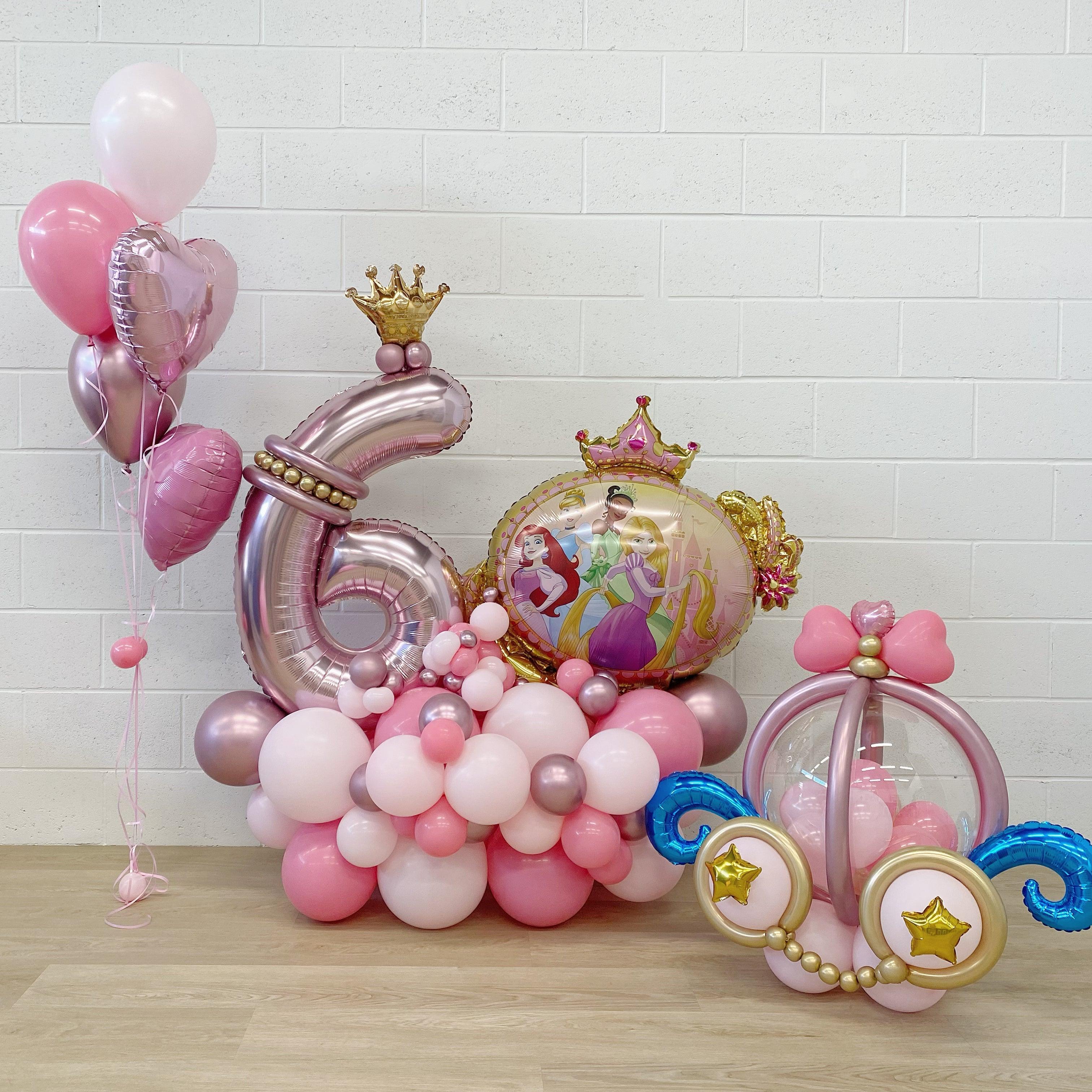 Disney Princess Themed Arrangement With Number and Helium Bundles - Rainbow Flower Celebrate