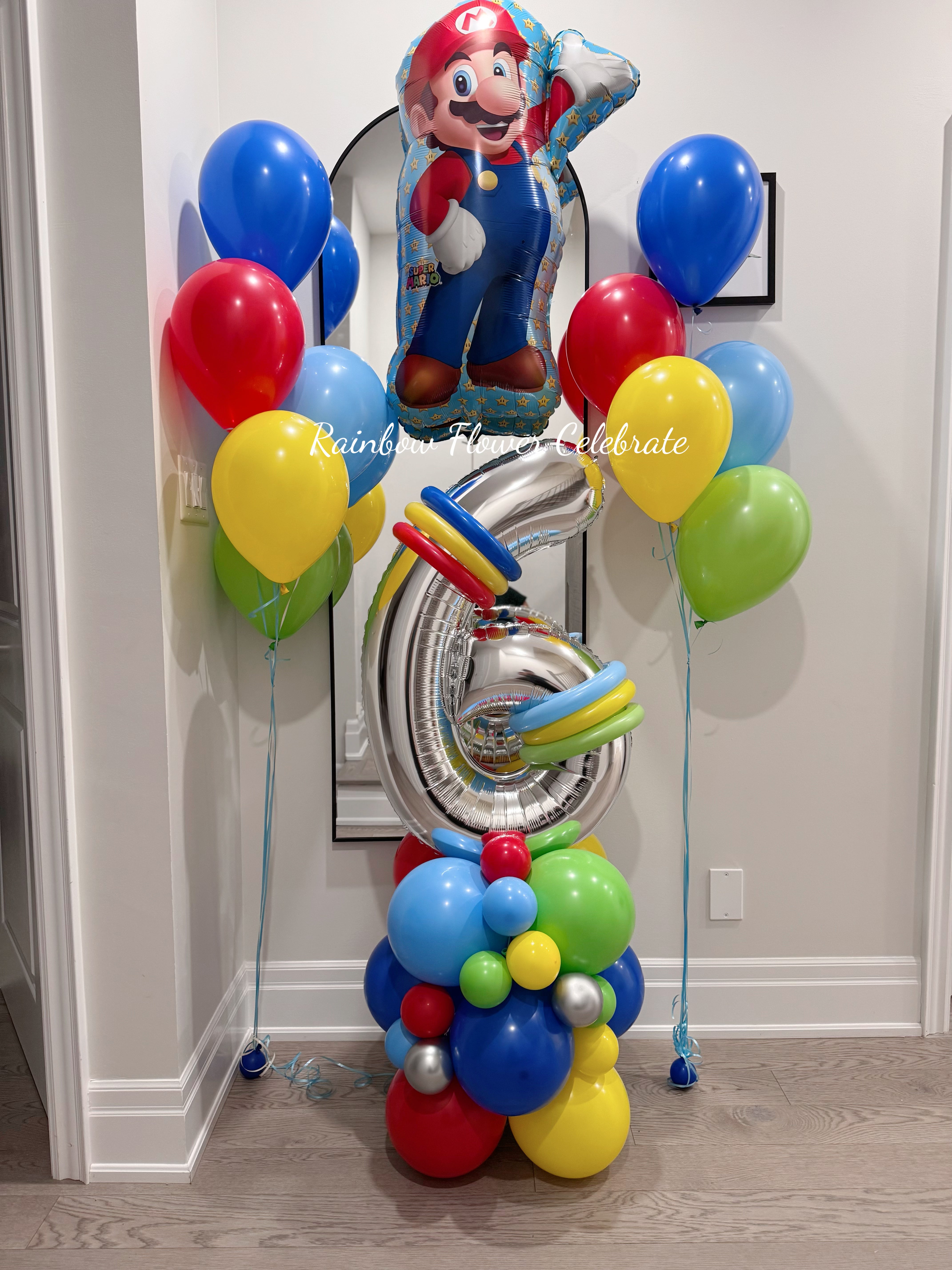 Single Number Arrangement With Boy's Favourite Theme Helium Bouquet - Rainbow Flower Celebrate