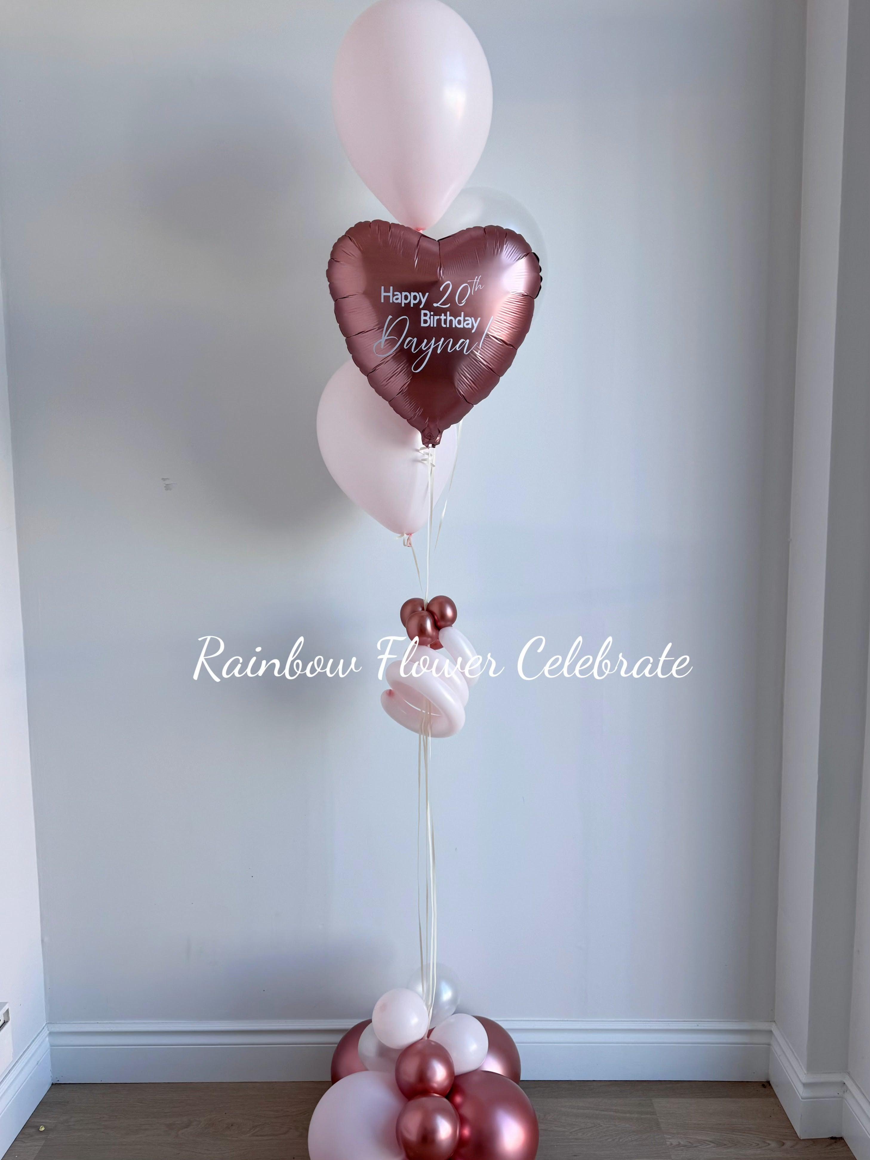 Center Piece Helium Bouquet with Personalized Message on Star or Heart