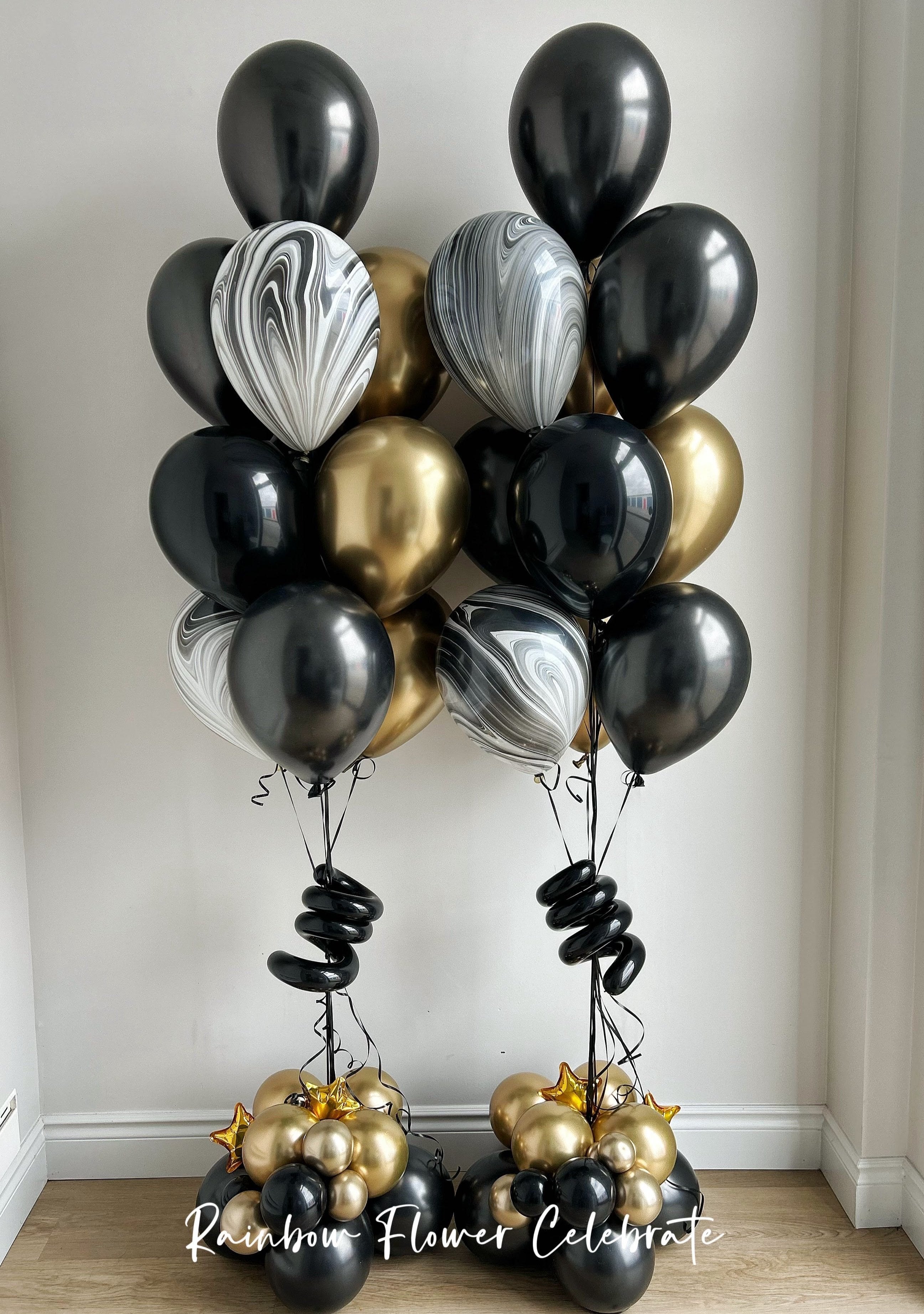 Two Bundles of 10 Helium Balloons With Balloon Base