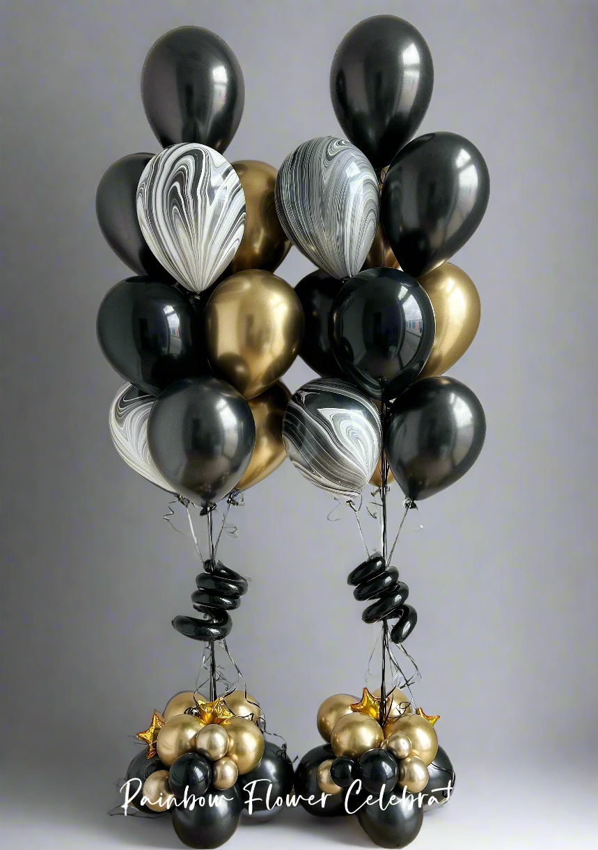 Two Bundles of 10 Helium Balloons With Balloon Base