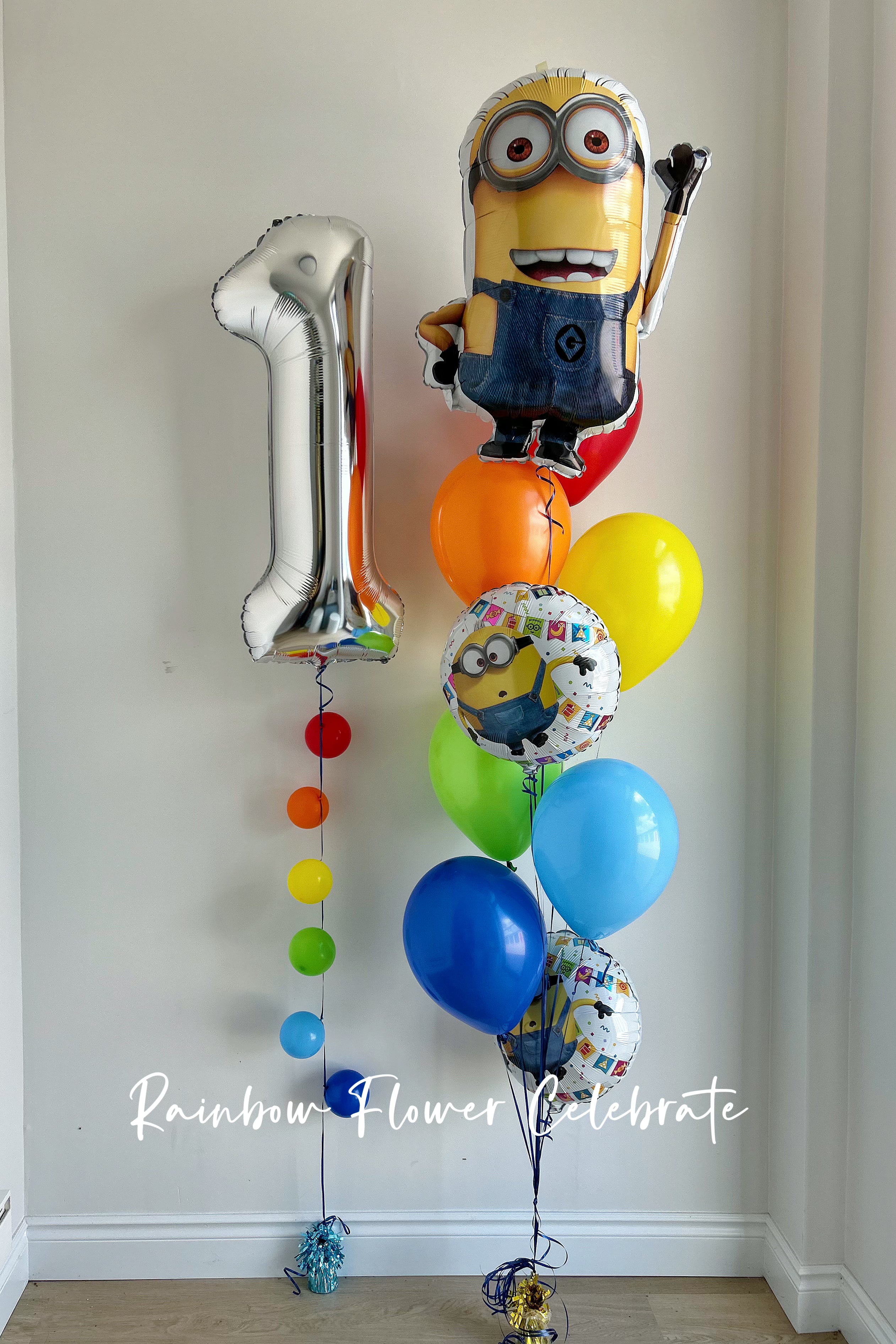 Number And Themed Foil Balloon Bouquet - Rainbow Flower Celebrate