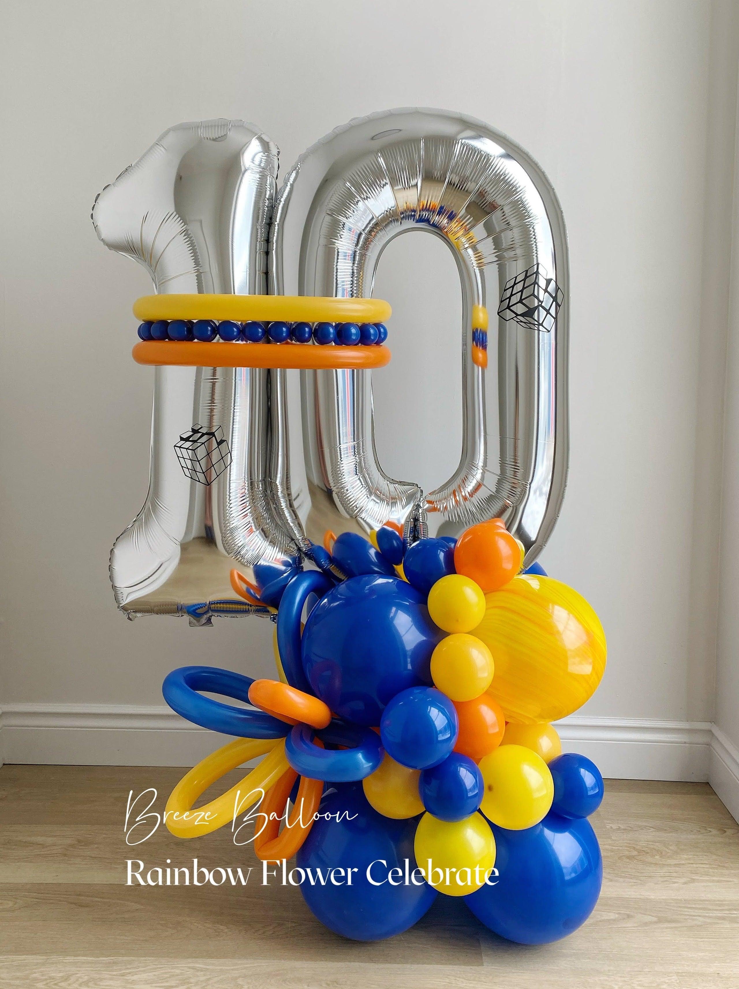 Two Number Arrangement with 2 Balloon Cluster Base - Rainbow Flower Celebrate