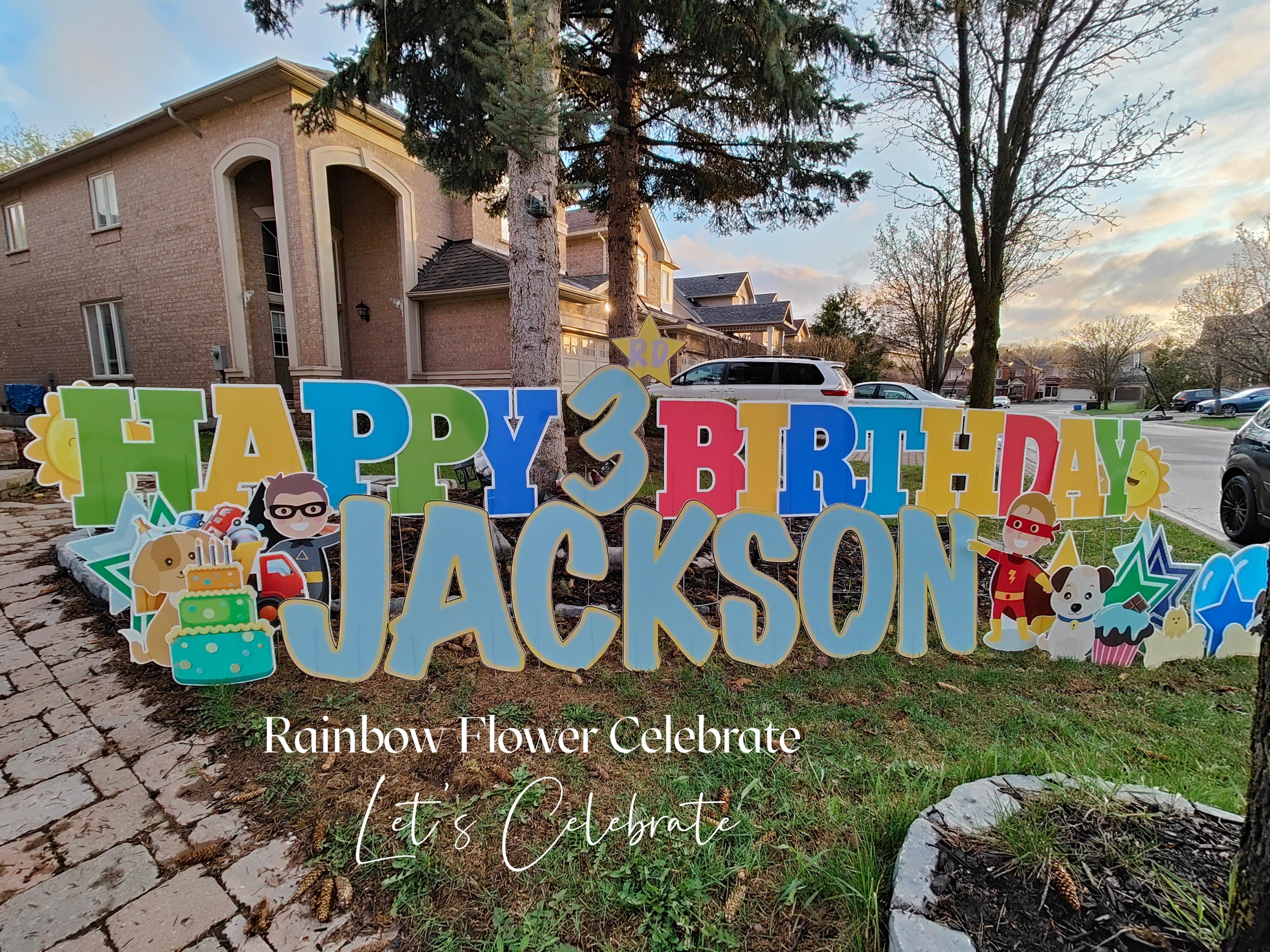 Premium Setup-Happy Birthday Lawn Card Greeting - Rainbow Flower Celebrate