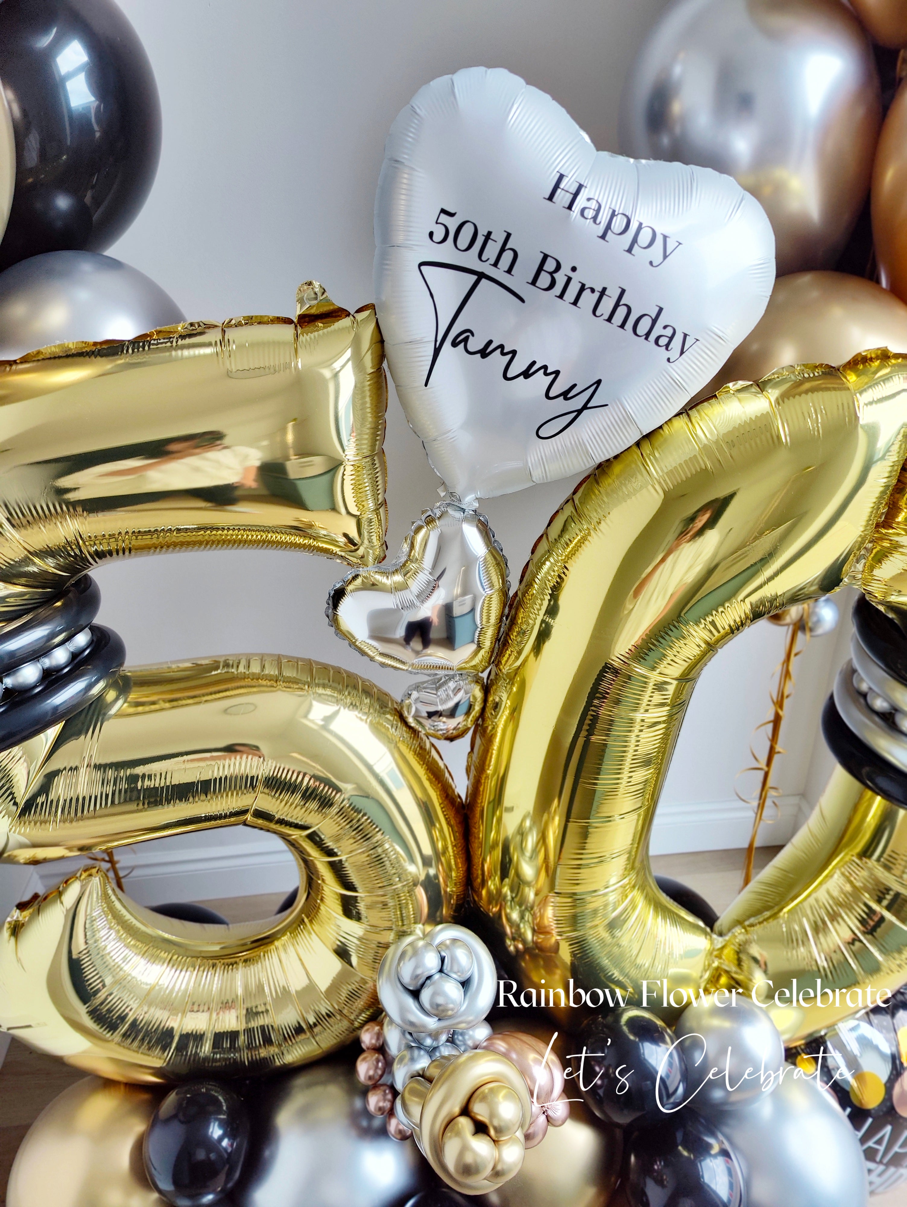 50th Balloon Floor Arrangement - Rainbow Flower Celebrate