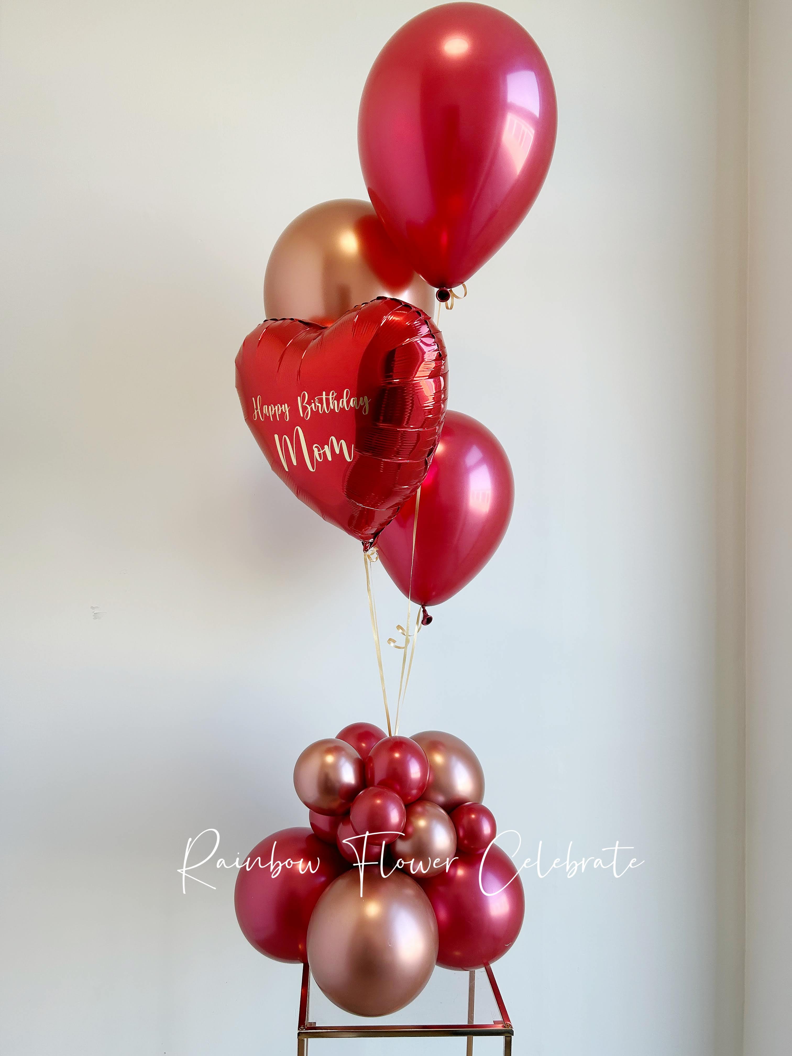 Center Piece Helium Bouquet with Personalized Message on Star or Heart - Rainbow Flower Celebrate