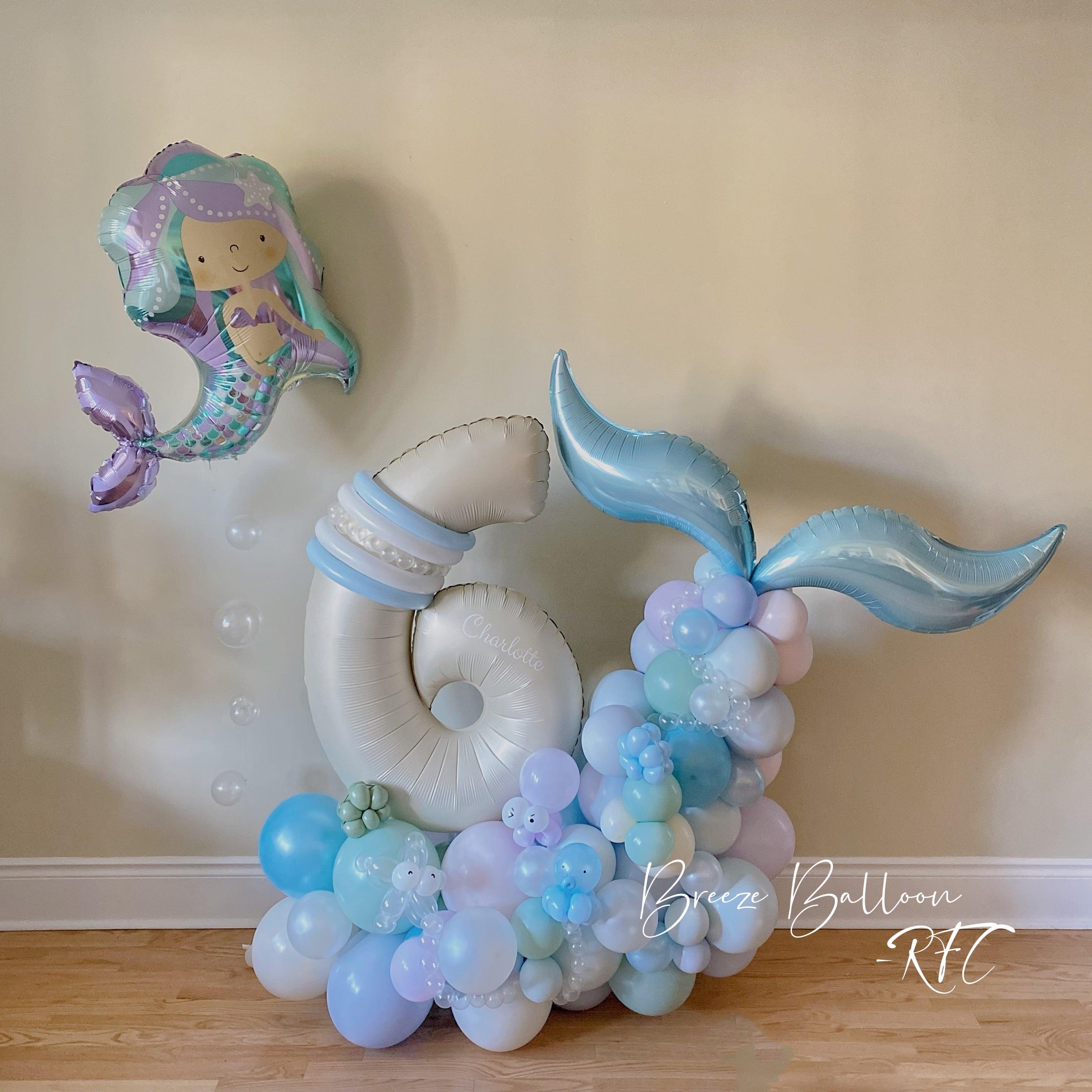 Mermaid Tail Single Number Balloon Arrangement with Helium Bundle - Rainbow Flower Celebrate