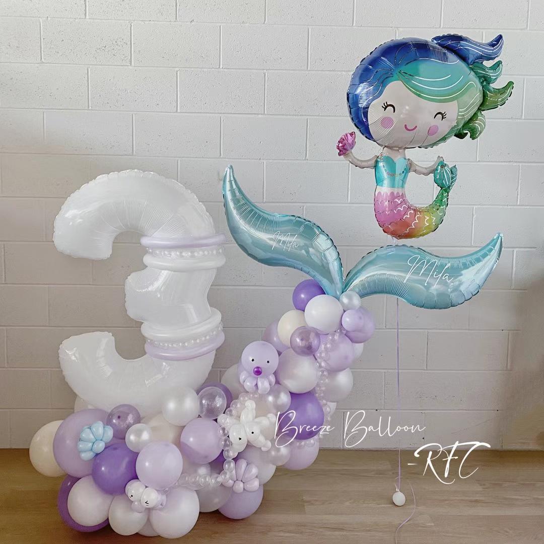 Mermaid Tail Single Number Balloon Arrangement with Helium Bundle - Rainbow Flower Celebrate