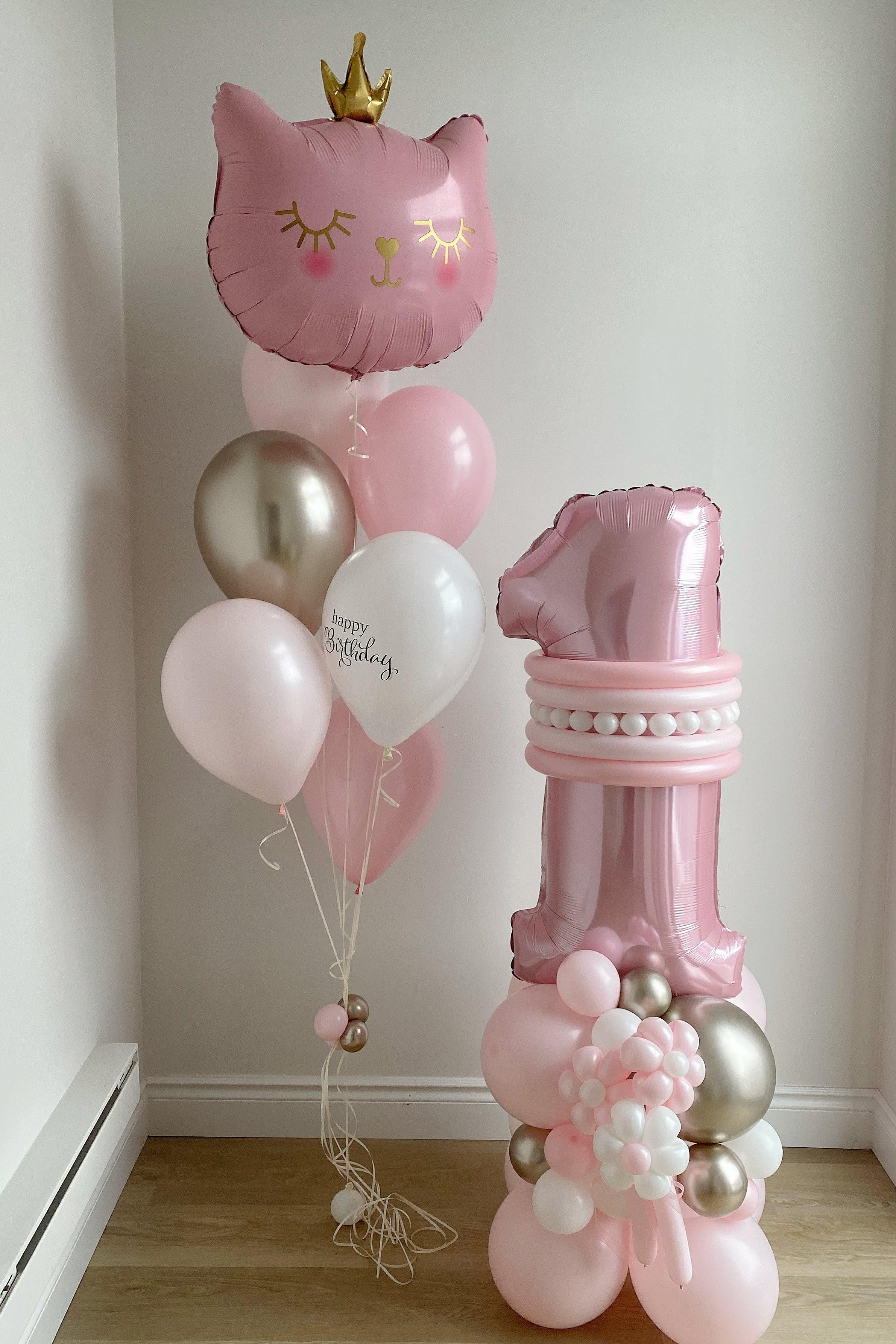 Single Number Balloon Arrangement with a Themed Helium Bundle - Rainbow Flower Celebrate