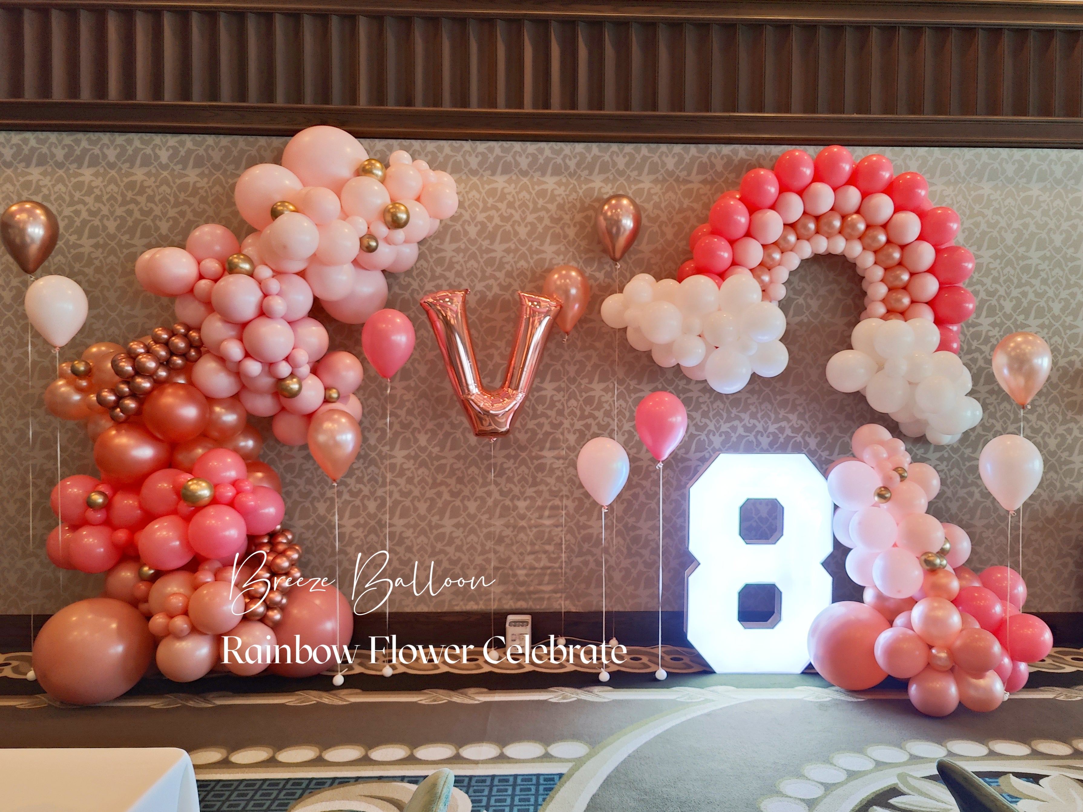 Balloon Garland+Rainbow+LED Number+Helium Balloons - Rainbow Flower Celebrate