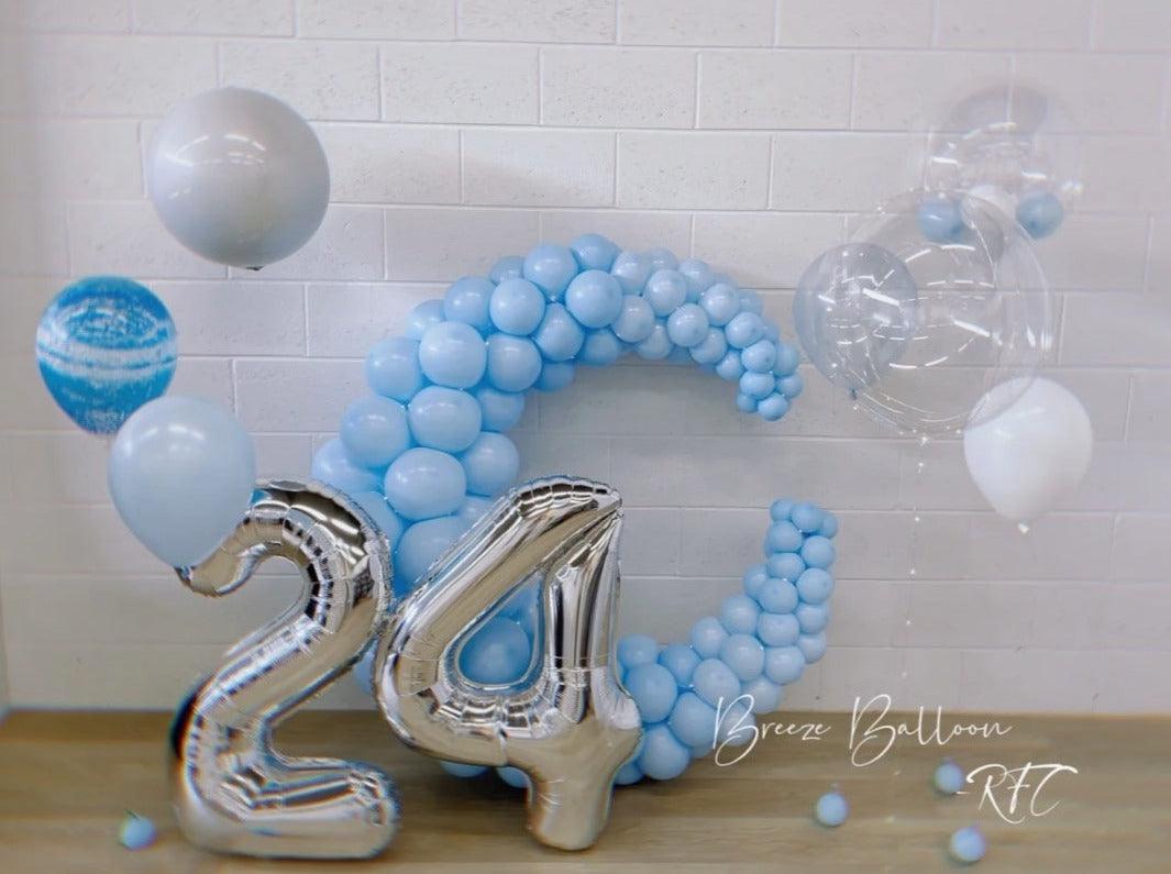 Moon Shaped balloon with age arrangement - Rainbow Flower Celebrate