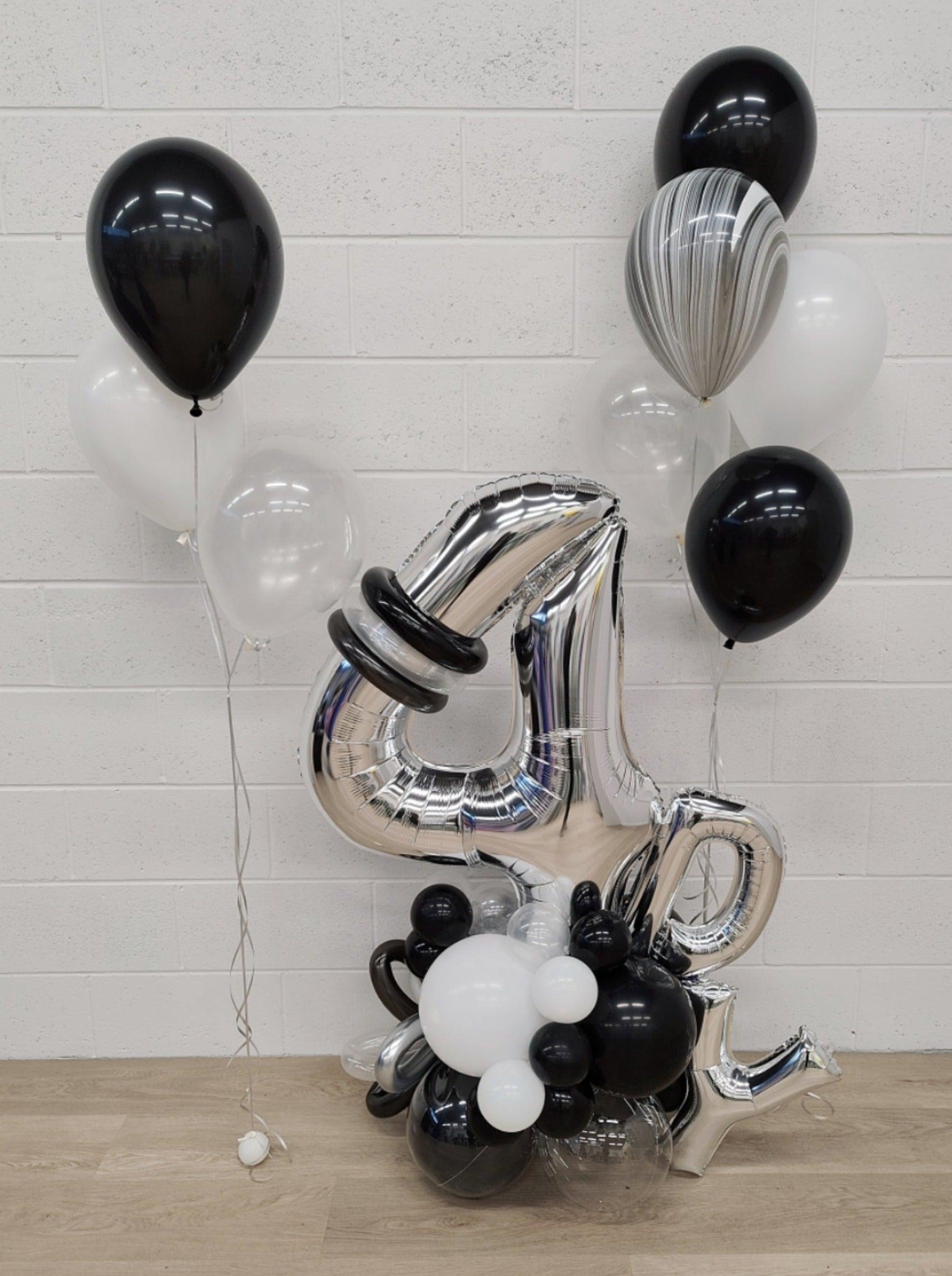 Single Number Balloon Arrangement with 2 helium bundles (All Chrome Balloon) - Rainbow Flower Celebrate